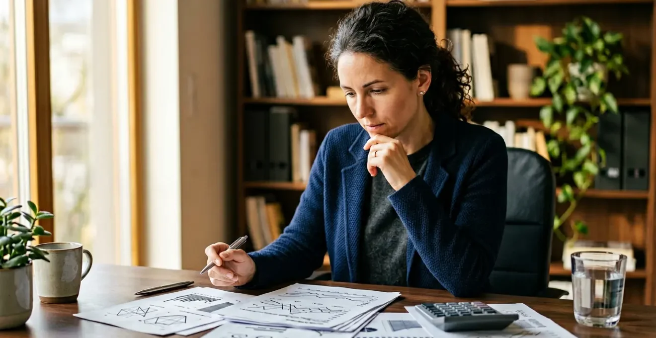 Personne analysant des graphiques de rendements financiers sur un bureau moderne avec documents d'assurance vie