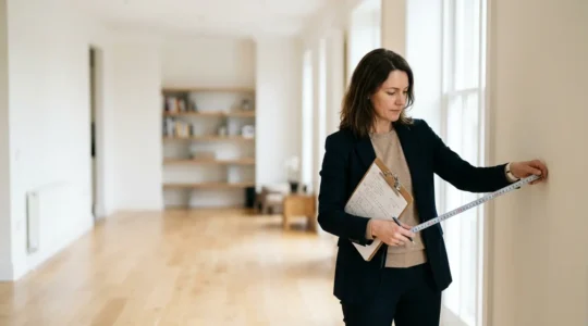 Propriétaire effectuant l'inspection d'un logement avec une checklist des critères de décence