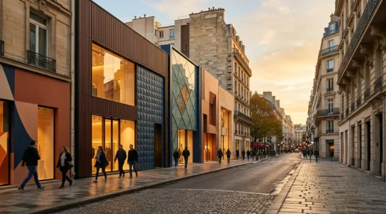 Façade commerciale moderne en centre-ville avec vitrines élégantes