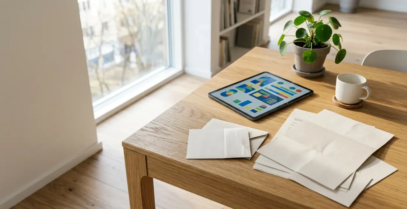 Investisseur analysant des graphiques de performance d'unités de compte sur tablette avec documents d'assurance-vie