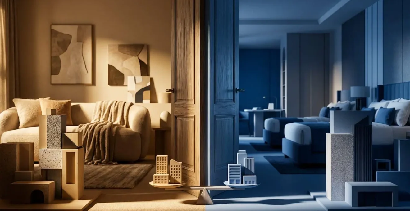 Transformation d'un espace commercial en logement touristique, symbolisant le changement d'usage.