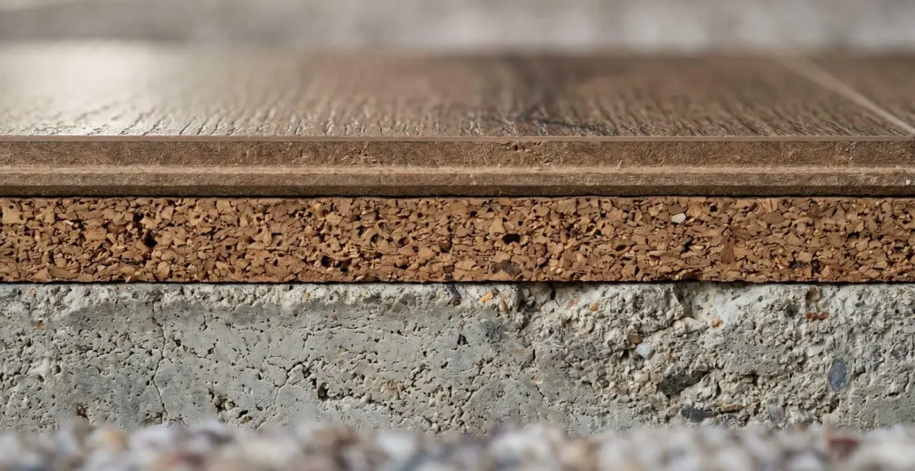 Coupe technique montrant les différentes couches d'isolation phonique sous un parquet