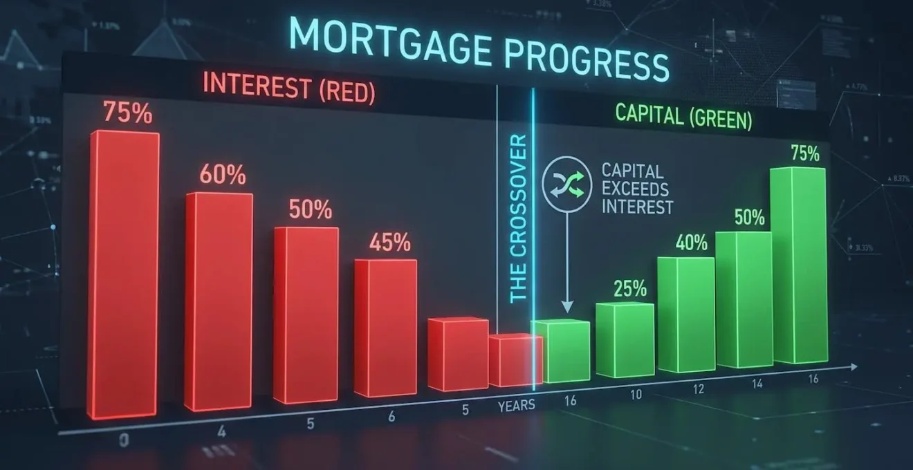 Visualisation du moment où le capital remboursé dépasse les intérêts dans un crédit immobilier