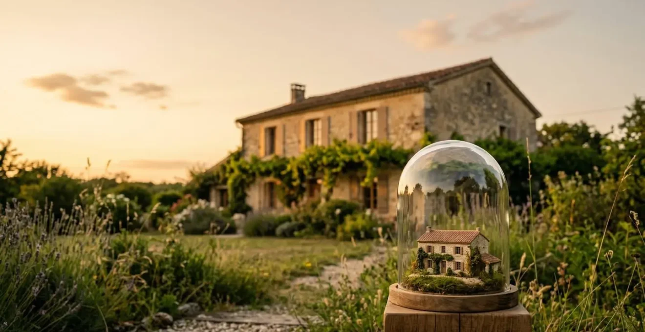 Maison familiale protégée symboliquement par un parapluie transparent