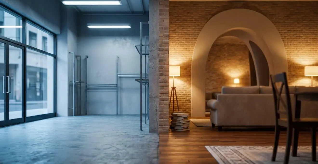 Intérieur d'un ancien commerce en cours de transformation en appartement